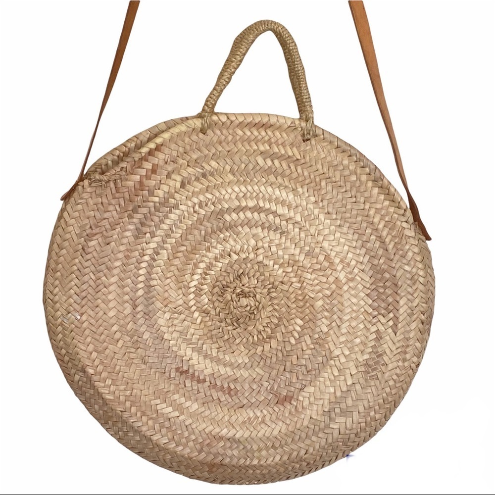 BOHO Round Shopper Handwoven Palm Leaf Basket Tote
